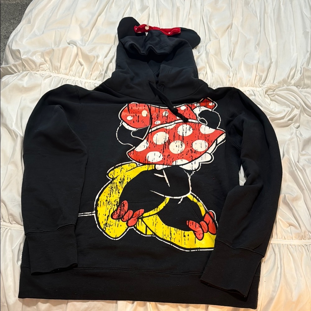 Disney Minnie Mouse sweatshirt medium black soft ears on hood pre loved